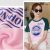 Áo thun cổ tròn – màu hồng cổ và tay phối xanh
