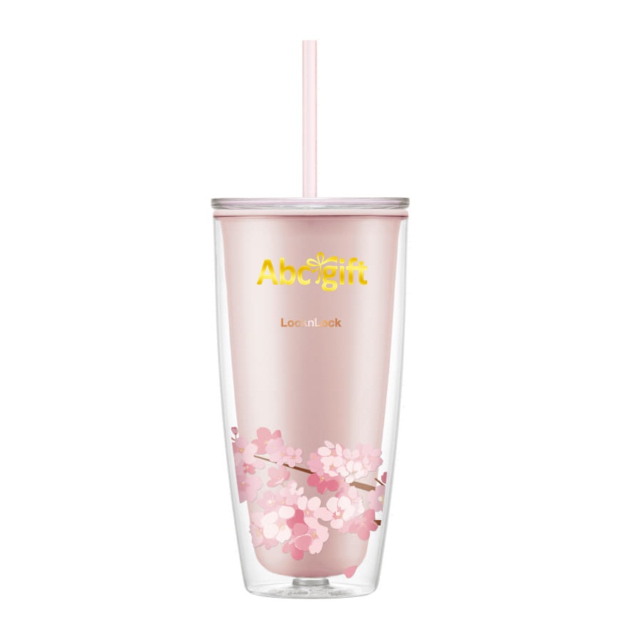 Ly nhựa hai lớp LocknLock Double Wall Cold Cup Cherry Blossom 750ml – Màu hồng