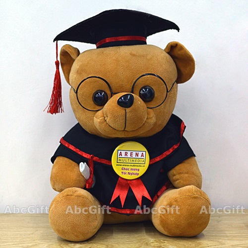 gấu bông cài huy hiệu in logo, hình ảnh theo yêu cầu làm quà tặng bạn thân tốt nghiệp