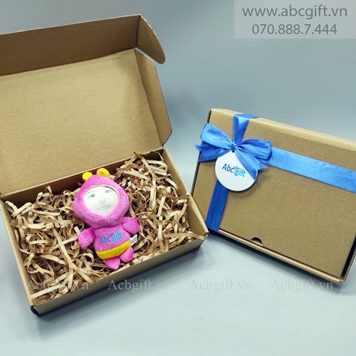 Bộ quà tặng – giftset Gấu 3d in mặt – bò hồng 12cm