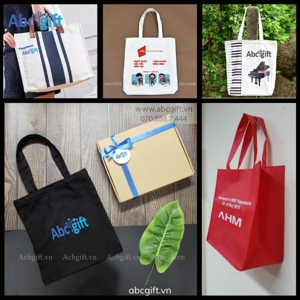 Túi tote kèm thông điệp và logo thương hiệu
